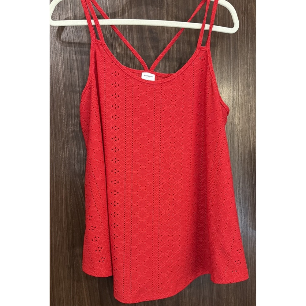 XIEERDUO Women's Red Eyelet Summer With Shoulder Straps Summer Boho Vibe